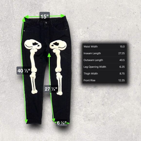 ★ Skull Slim Skeleton Print Black & White Pants ★ - Picture 5 of 6